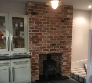 Finished reclaimed brick slip chimney breast
